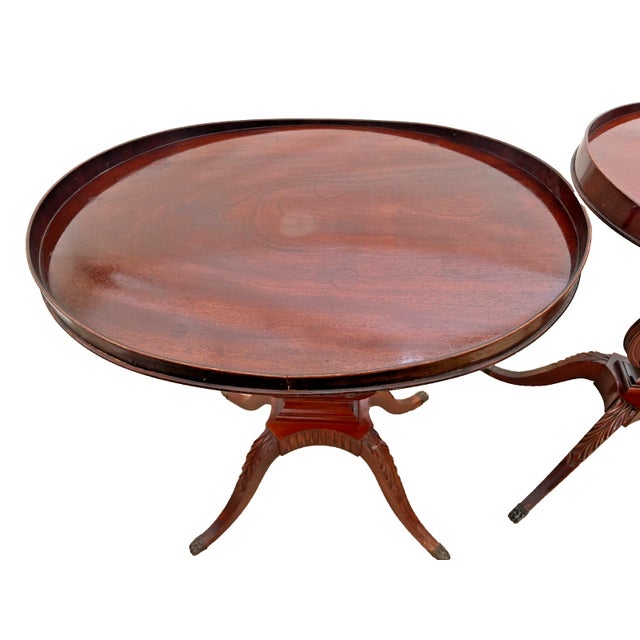 Vintage Mersman Accent Oval Side Tables, Lyre Harp Base, Mahogany Set of Two For Sale - Image 10 of 18