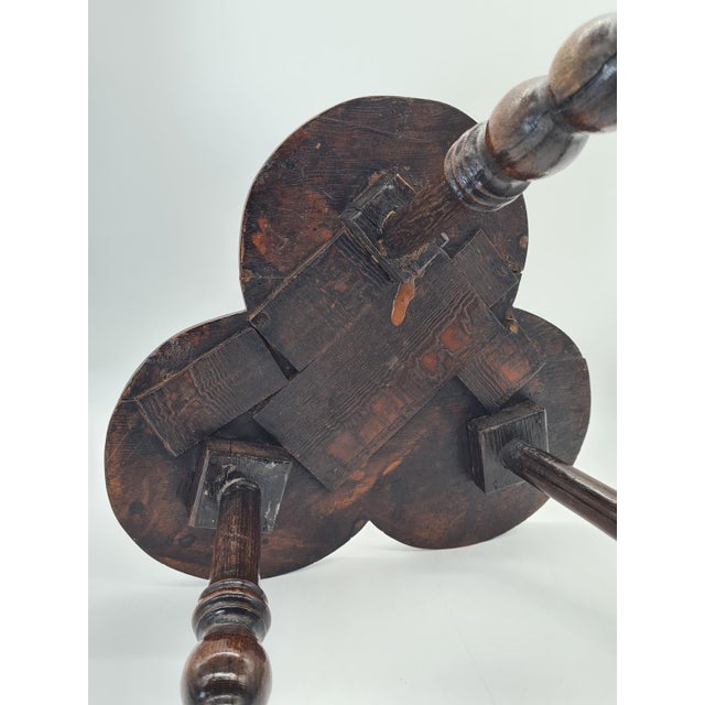 Brown Antique Oak Side Table with Ornate Tabletop, 1920s For Sale - Image 8 of 10