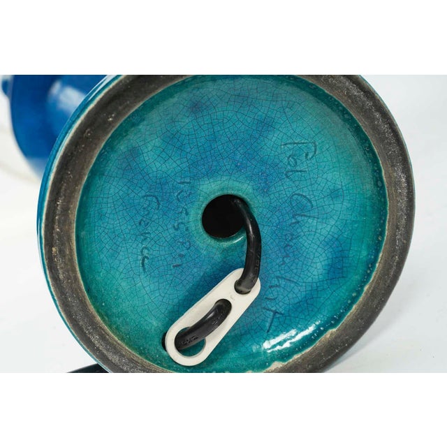 Table Lamps in Blue Glazed Earthenware by Pol Chambost (1906-1983), Set of 2 For Sale - Image 6 of 7