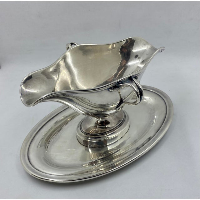 French Vintage Christofle Silver Sauce Boat With Saucer Late 19th Century For Sale - Image 3 of 11