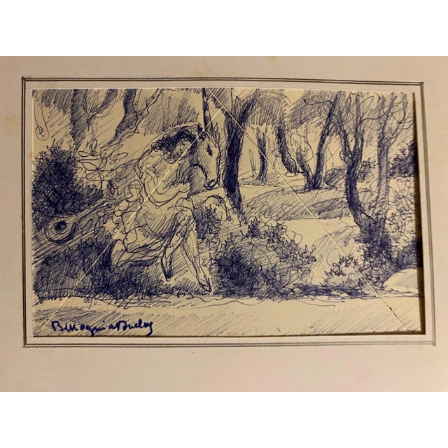 Mogniat-Duclos Bertrand, Figure In the Wood, Pen, Mid-20th Century For Sale - Image 3 of 3