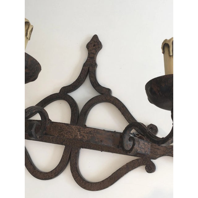 Bronze Large Wrought Iron Wall Sconce, French, circa 1950 For Sale - Image 8 of 12