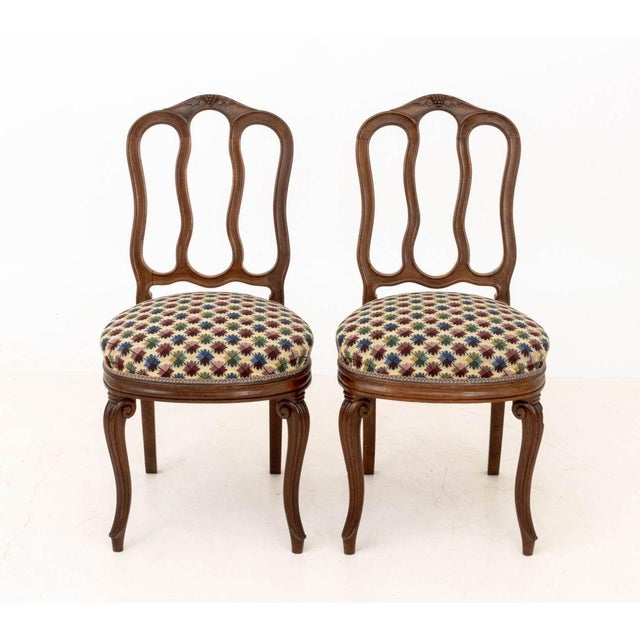 French Louis XV Style Carved Walnut Side Chairs, Pair For Sale - Image 3 of 10