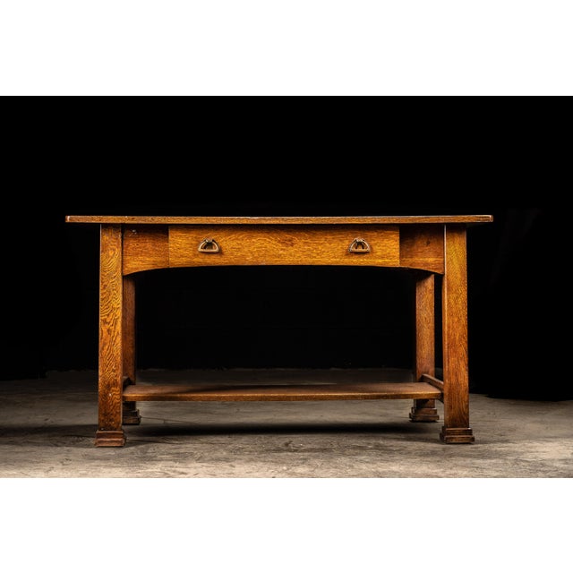 Arts & Crafts Early 20th Century Arts and Crafts Quarter Sawn Oak Library Table For Sale - Image 3 of 9