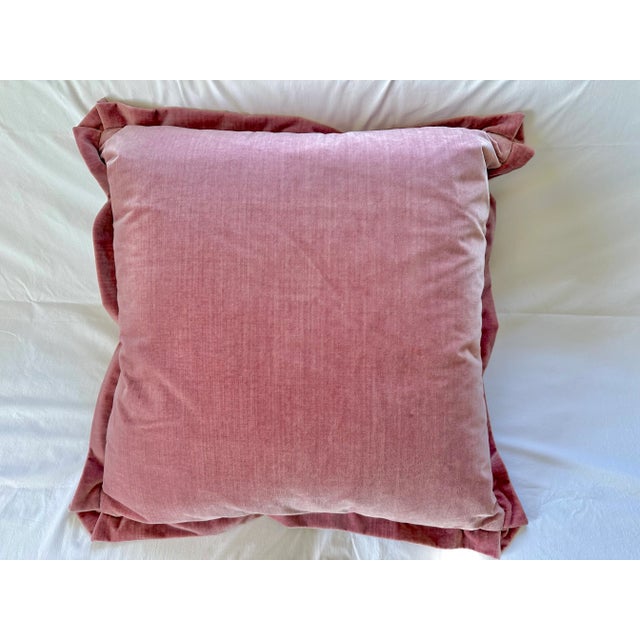 Transitional Pair of Custom Pink Velvet Euro Pillow Shams For Sale - Image 3 of 9