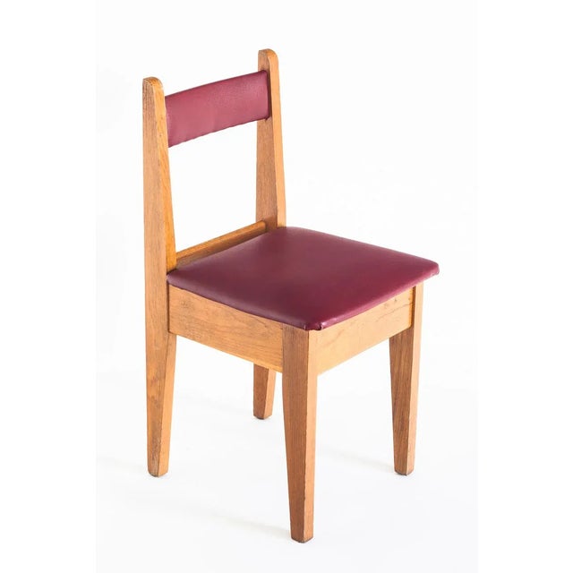 Wood Vintage French Chairs in Oak & Imitation Leather, 1950s, Set of 4 For Sale - Image 7 of 9