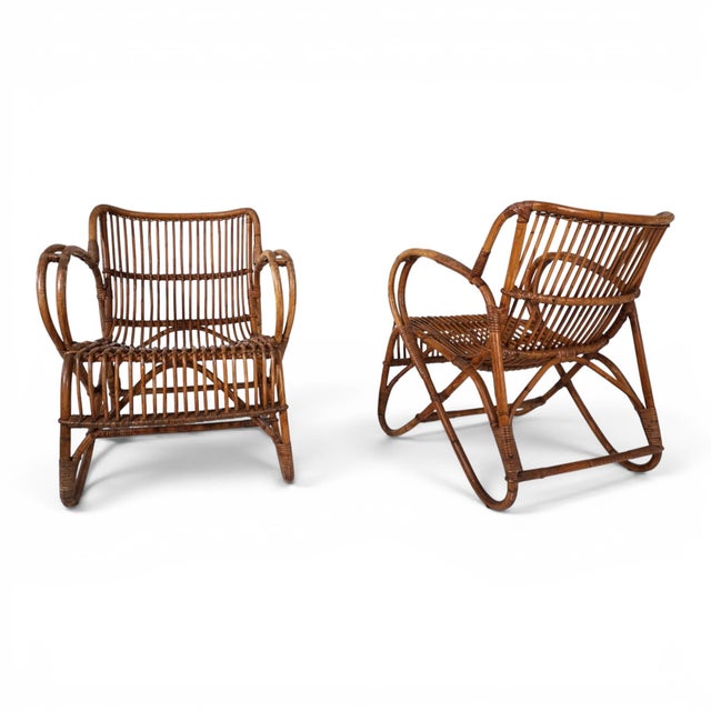 Wood Vintage French Rattan Bamboo Lounge Chairs, 1960, Set of 2 For Sale - Image 7 of 18