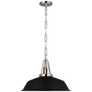 Chapman & Myers for Visual Comfort Signature Layton 20" Pendant in Polished Nickel with Matte Black Shade For Sale