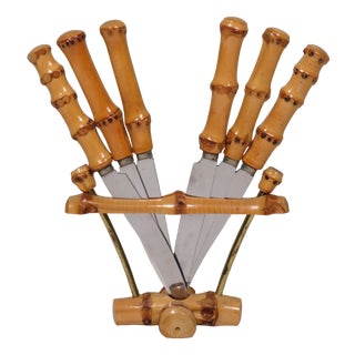 Bamboo Fruit Cutlery in Holder, Solingen, Germany, 1950s For Sale