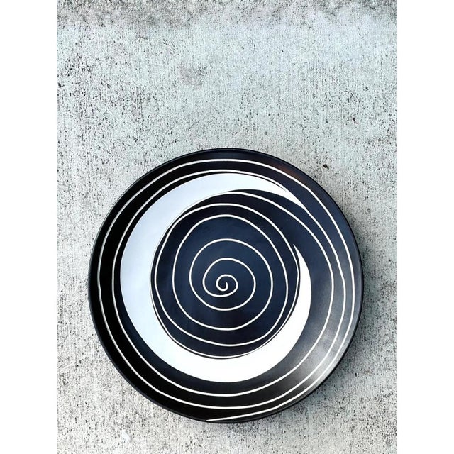 Vintage Monumental Black and White Spiral Ceramic Plate For Sale - Image 10 of 12