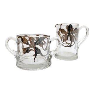 Vintage Art Nouveau Silver Overlay Creamer and Sugar Bowl Set For Sale