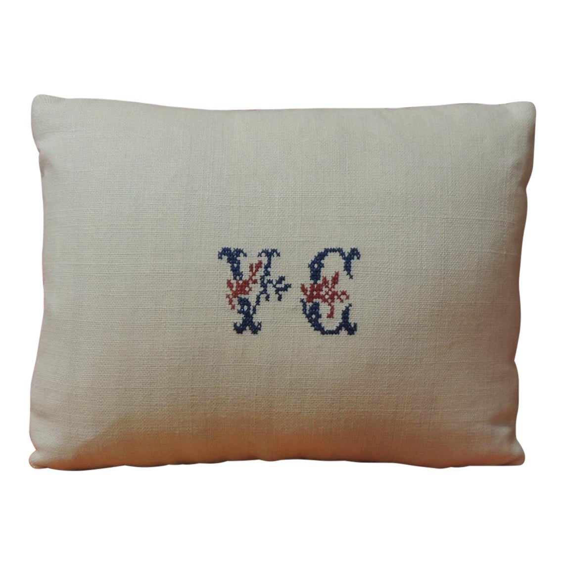 Antique Embroidery And Monogrammed V C Petite Lumbar Decorative
