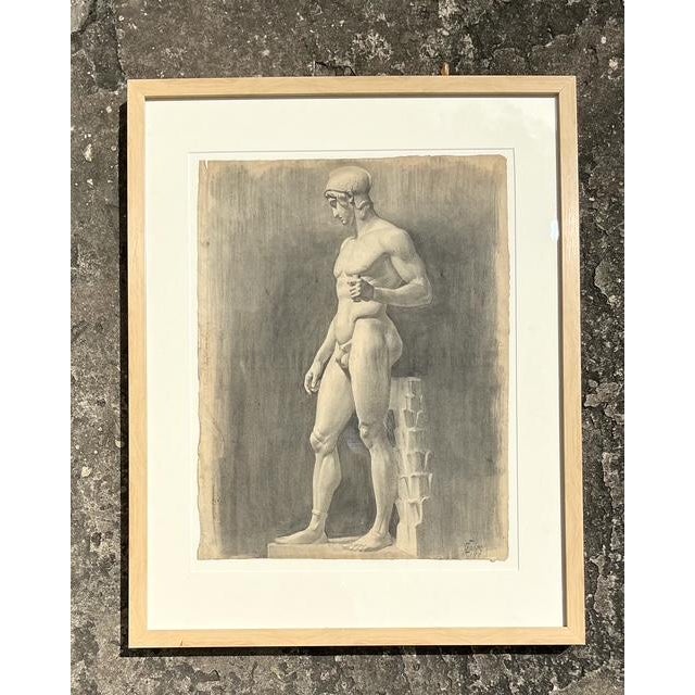 Vintage 1930s Original Pencil Sketch of Gladiator For Sale - Image 10 of 11
