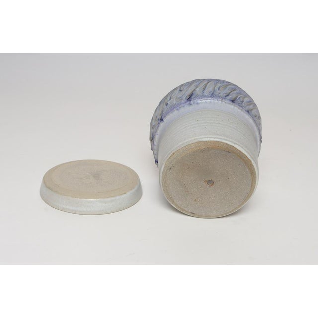 1990s Vintage Periwinkle Incised Studio Ceramic Planter With Saucer by Deanna Nichols For Sale - Image 5 of 15