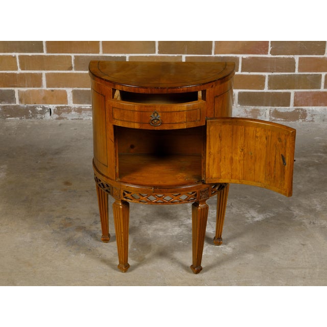 Neoclassical Walnut 19th Century Italian Demi-Lune Table with Banding and Fluted Legs For Sale - Image 3 of 12