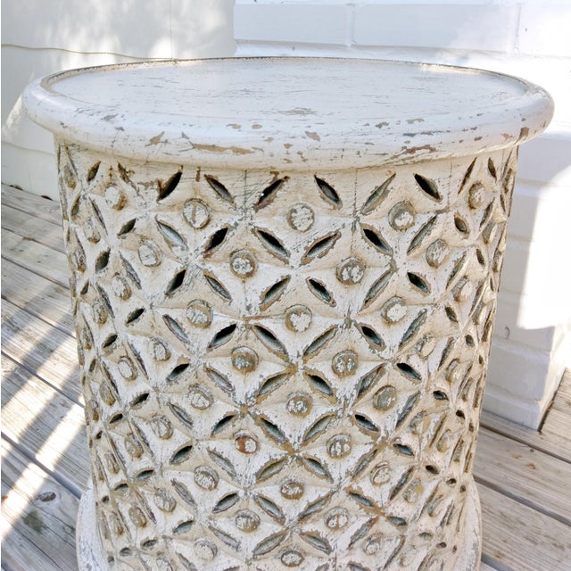 Distressed White Carved Side Table Chairish
