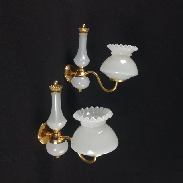 Golden Metal and Opal Glass Sconces, 1970s, Set of 2 For Sale - Image 12 of 12