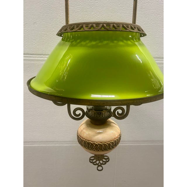 Chartreuse Vintage Brass Pendant Light with Green Canfino and Ceramic, 1969 For Sale - Image 8 of 12