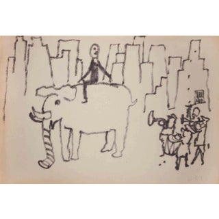 Mino Maccari, Elephant Tamer, Drawing, 1950s For Sale