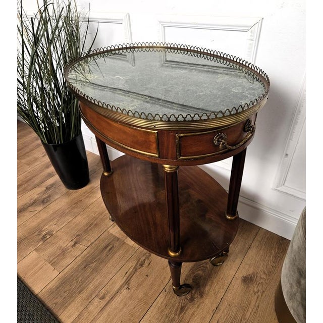 Mid-Century Modern Italian Brass Serving Bar Cart with Green Marble Top, 1950s For Sale - Image 9 of 10