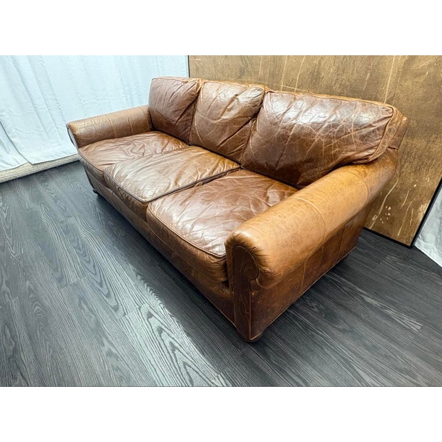 Rh Original Lancaster Leather 3-Cushion Sofa – 7' Petite 38"d | Italian Brompton Cocoa | Down-Feather | Pre-Owned For Sale In Columbus - Image 6 of 18