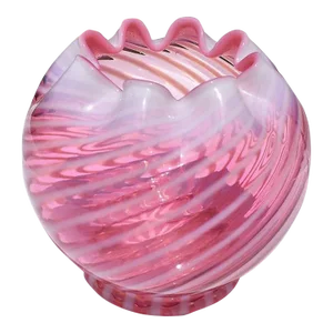 Round Pink Flashed Cranberry Art Glass Peppermint Swirl Vase Art Deco