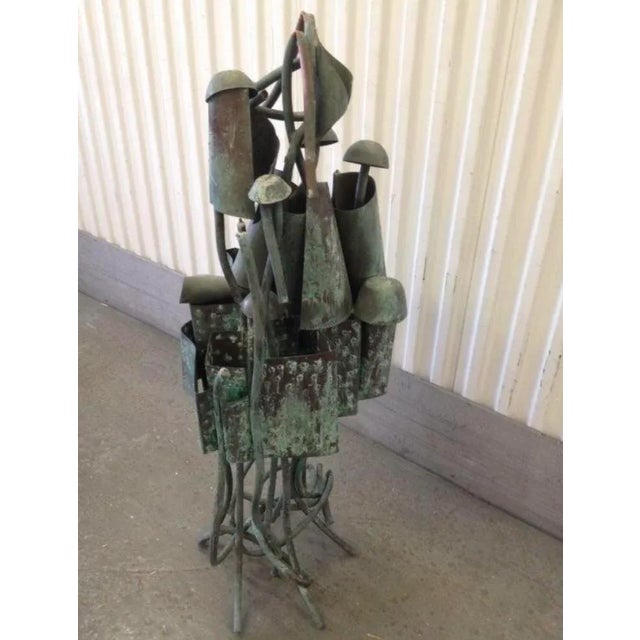 Fine green patina adds much more to this brutalist copper sculpture in the manner of Harry Bertoia.