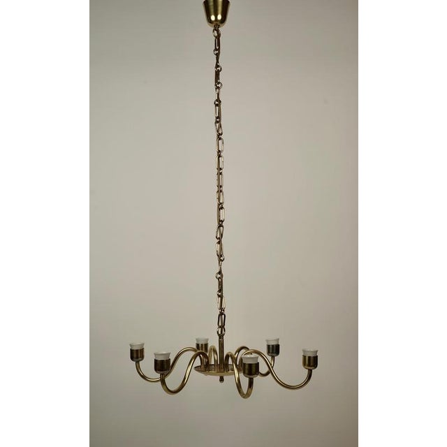 Six-Arm Chandelier in Brass with Silk Shades by Josef Frank for Oswald Haerdtl, 1935 For Sale - Image 6 of 16