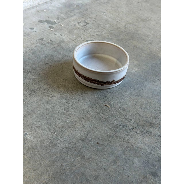 Ceramic Small Bowl White Glaze Brown Textured Drip Band Mid-Century Modern 1970s For Sale - Image 9 of 10