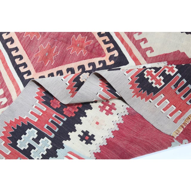 1950s Vintage Balkan Sarkoy Kilim - Exceptional Fine Weaving - 4’ 5’' X 7' For Sale - Image 4 of 12