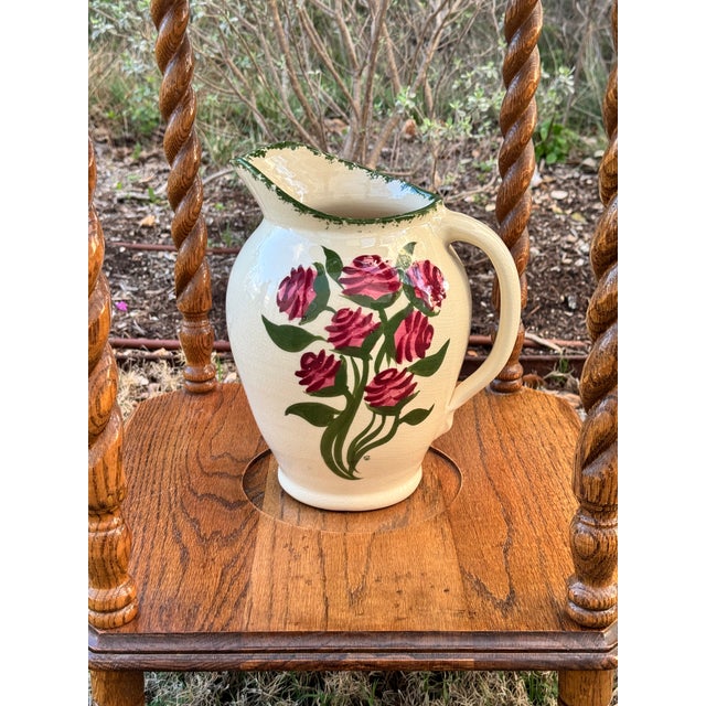 Brown Vintage Victorian Style Oak Barley Twist Washstand With Mirror - Cow Creek Pottery Pitcher and Bowl Included For Sale - Image 8 of 9