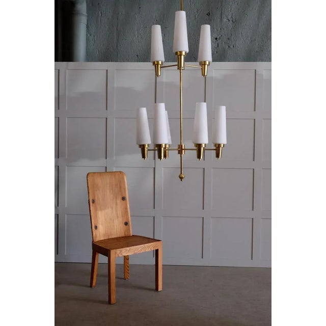 Excellent condition. Produced in Sweden during the 1950s. Brass and opaline glass. Height is adjustable according to your...