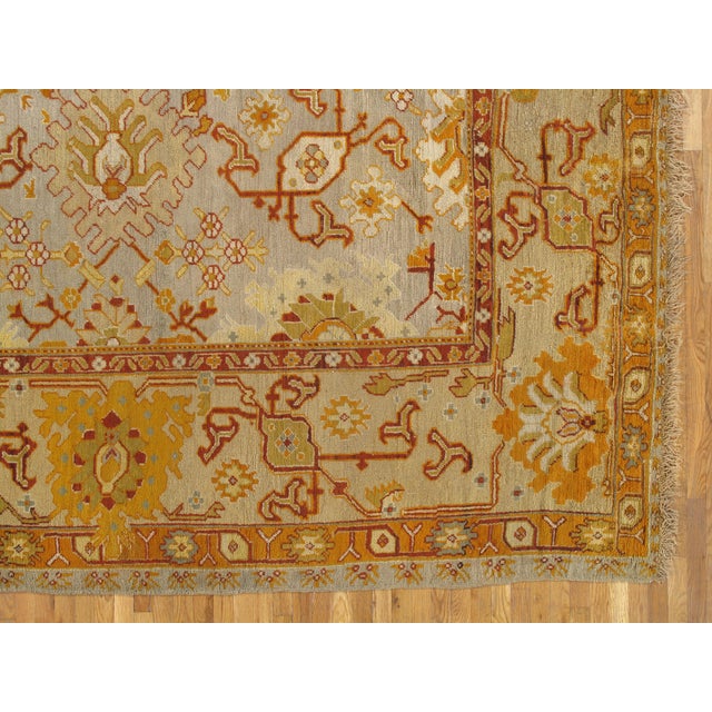 Antique Oushak Carpet, Handmade Oriental Rug, Soft Saffron Light Gray Light Blue For Sale - Image 11 of 18