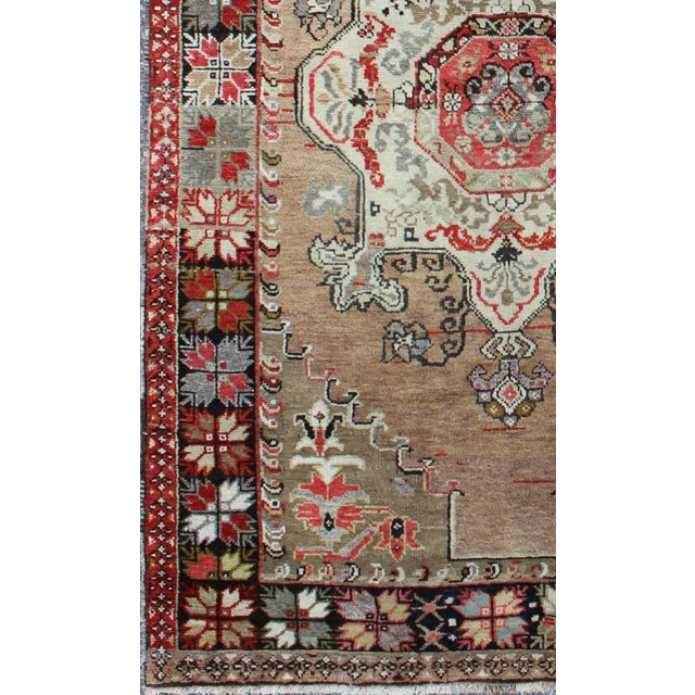 Turkish Vintage Turkish Oushak Rug Medallion Floral Design With Earth Tone & Pops of Red For Sale - Image 3 of 6