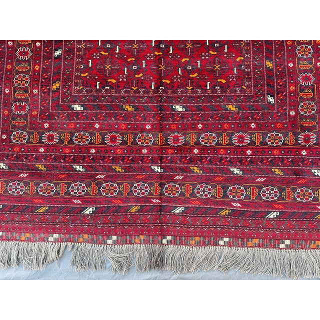 High Quality Red Afghan Mauri Hand-Knotted Wool Rug - 6' X 9'8" For Sale - Image 6 of 10