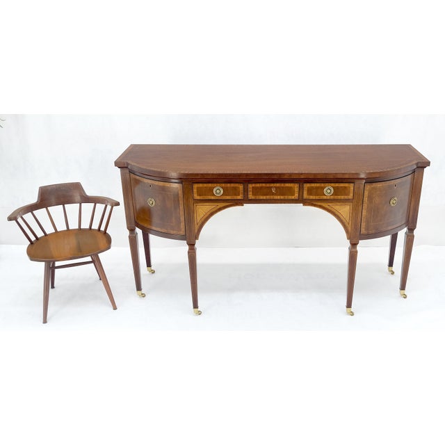 Baker Mahogany Banded Top Hepplewhite Brass Castors Tapered Legs Sideboard MINT For Sale - Image 12 of 18
