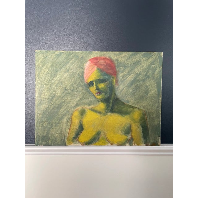 Green Mid 20th Century Fauvist Style Figurative Nude Oil Painting For Sale - Image 8 of 8