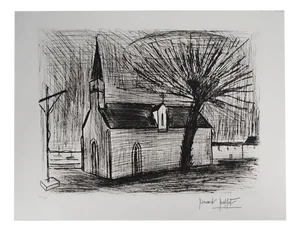 Bernard Buffet, Brittany, Chapel and Calvary, Original Engraving
