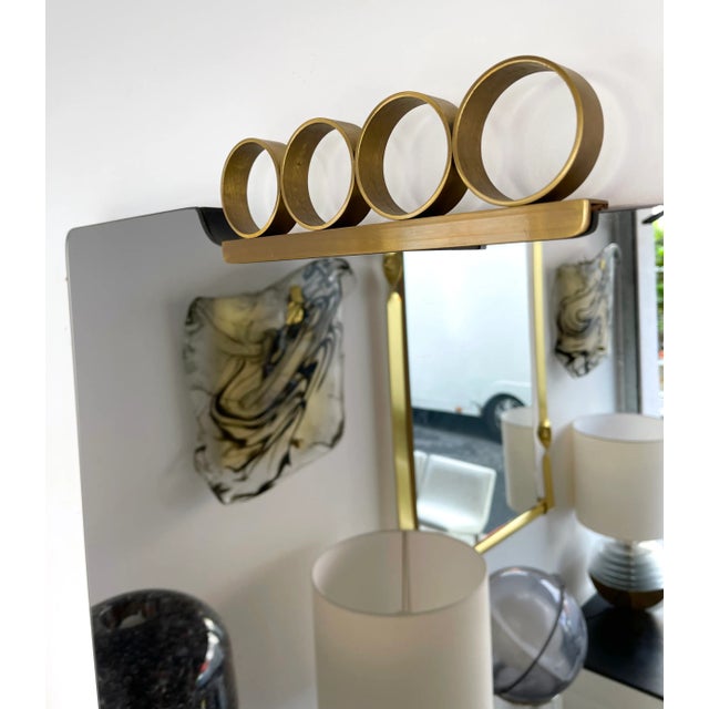 Mid-Century Modern Pair of Mirrors Brass Disc Gray Tinted Glass by Modernindustria, Italy, 1970s For Sale - Image 3 of 13