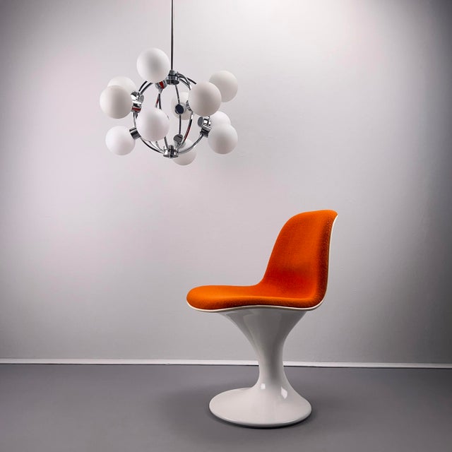 Large Space Age Sputnik Chandelier with 12 Opal Glass Spheres, Germany, 1970s For Sale - Image 11 of 12