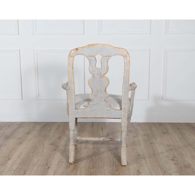 Wood Pair of Swedish Rococo Carved Armchairs with Original Patina For Sale - Image 7 of 16