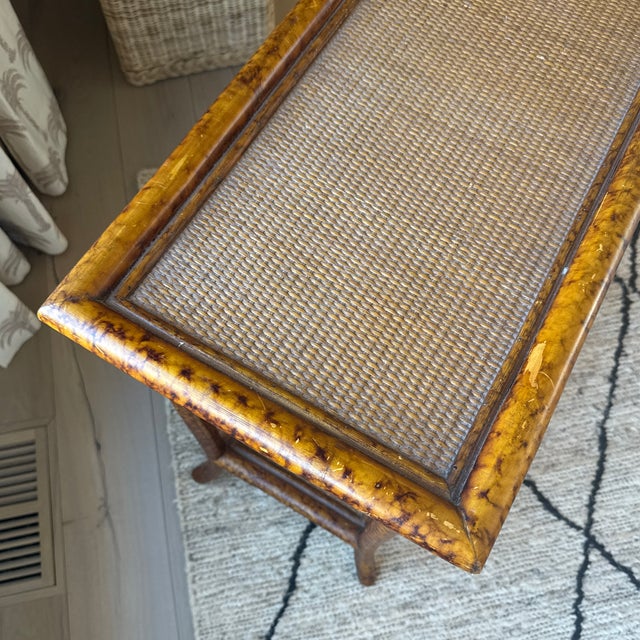 Vintage Bamboo and Cane 2 Tiered Console Table With Tortoiseshell Finish For Sale In New York - Image 6 of 8