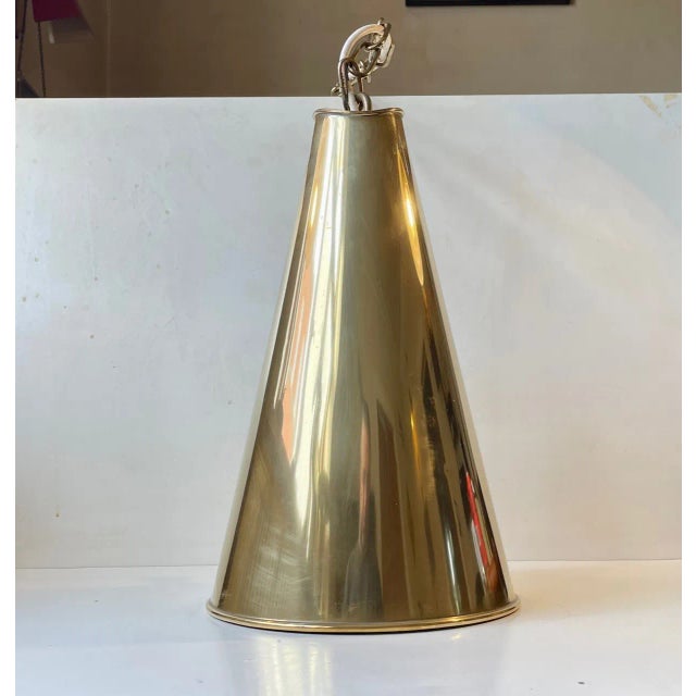 1960s Vintage Nautical Brass Megaphone Pendant Lamp, 1970s For Sale - Image 5 of 10