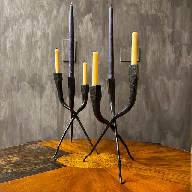 Mid 20th Century Pair of Iron Brutalist Candle Holders For Sale - Image 4 of 15