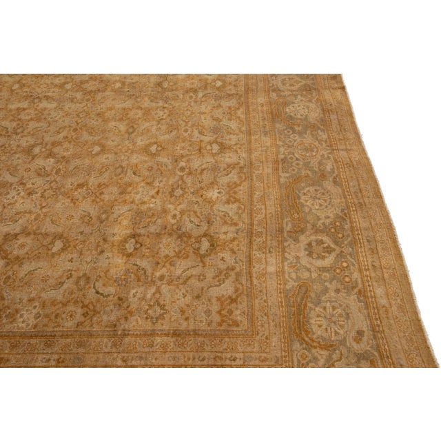 Late 19th Century Antique Sultanabad Handmade Tan Wool Rug With Allover Floral Design For Sale In New York - Image 6 of 11