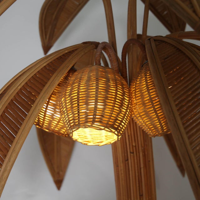 Wood Rattan Palm Tree Floor Lamp For Sale - Image 7 of 18