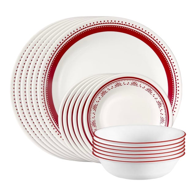 Corelle 16-Piece Vitrelle Sadie Chip & Crack Resistant Glass Dinnerware For Sale