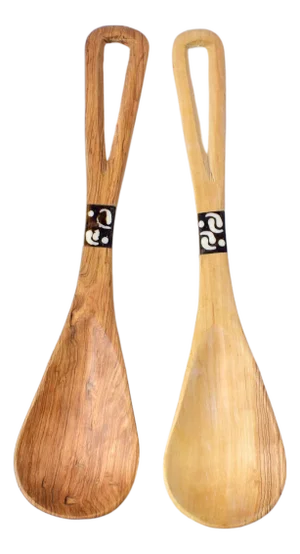 Olivewood Serving Spoon Set With Bone Inlay Kenya