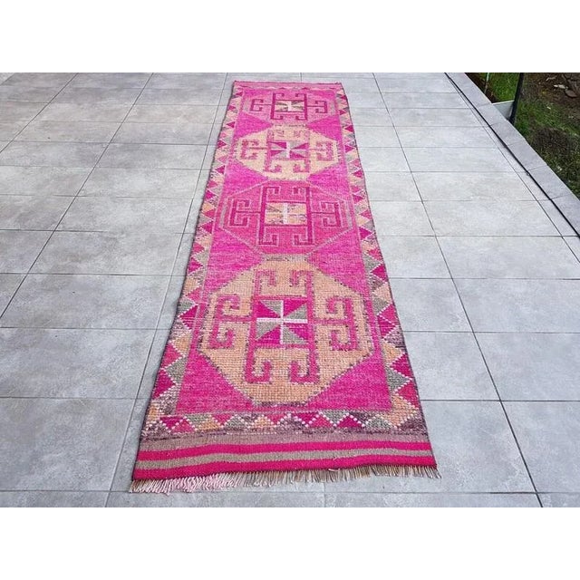 1960s Vintage Fuchsia Pink Runner Rug For Sale - Image 10 of 10