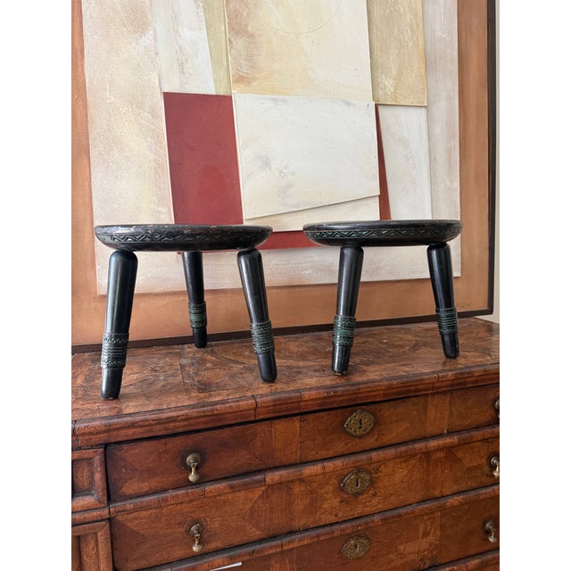 Wood Pair of Attributed Ettore Zaccari Coffee Table Stools C1910 Italy For Sale - Image 7 of 12